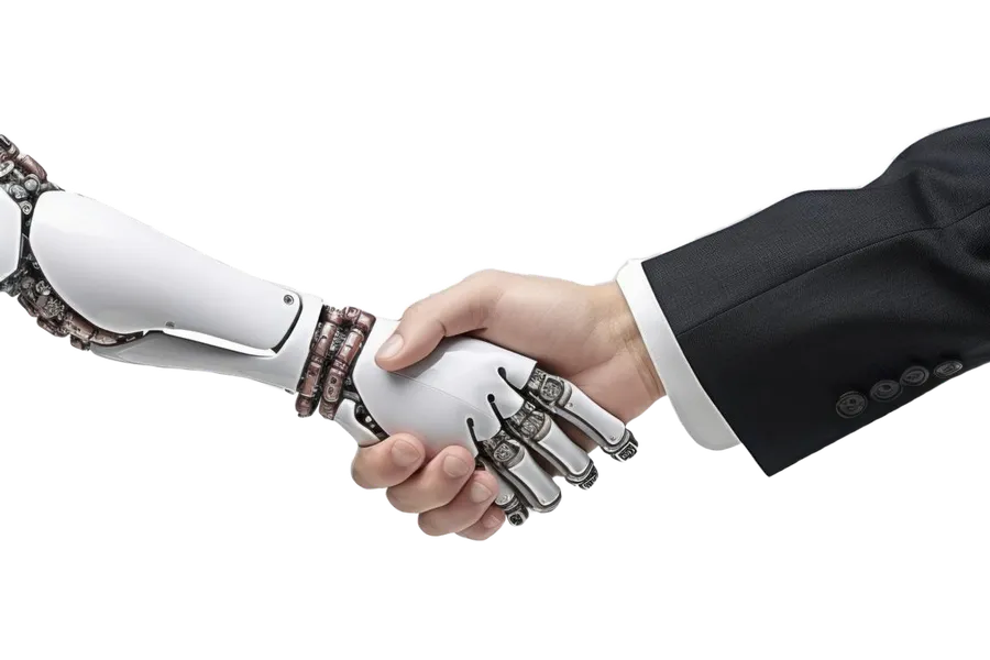 Mensch und künstliche Intelligenz reichen sich die Hand