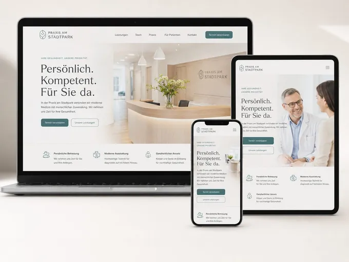 Webdesign-Beispiel Arztpraxis & Gesundheit: responsive Website auf Laptop, Tablet und Smartphone